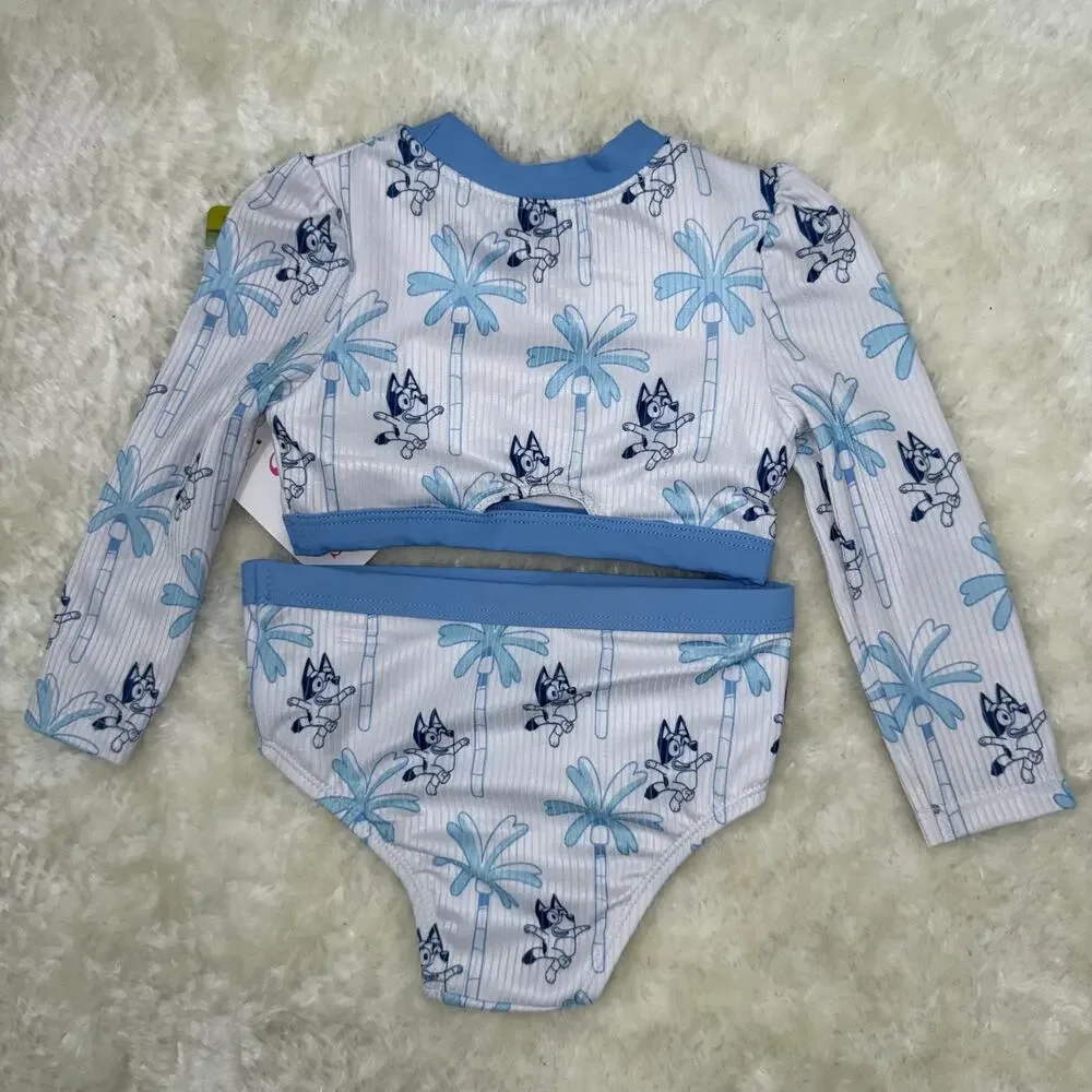 NWT Bluey Girls 2-Piece Toddler Long Sleeve Summer Swimsuit 12M